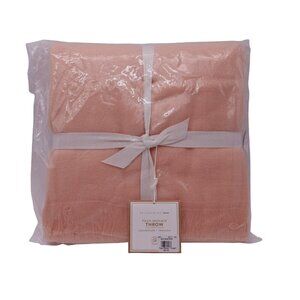 NWT Pottery Barn Teen Faux Mohair Throw Blanket 50"X60" Peachy Pink Fringe Trim
